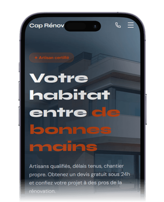 Exemple de site web professionnel sur mobile
